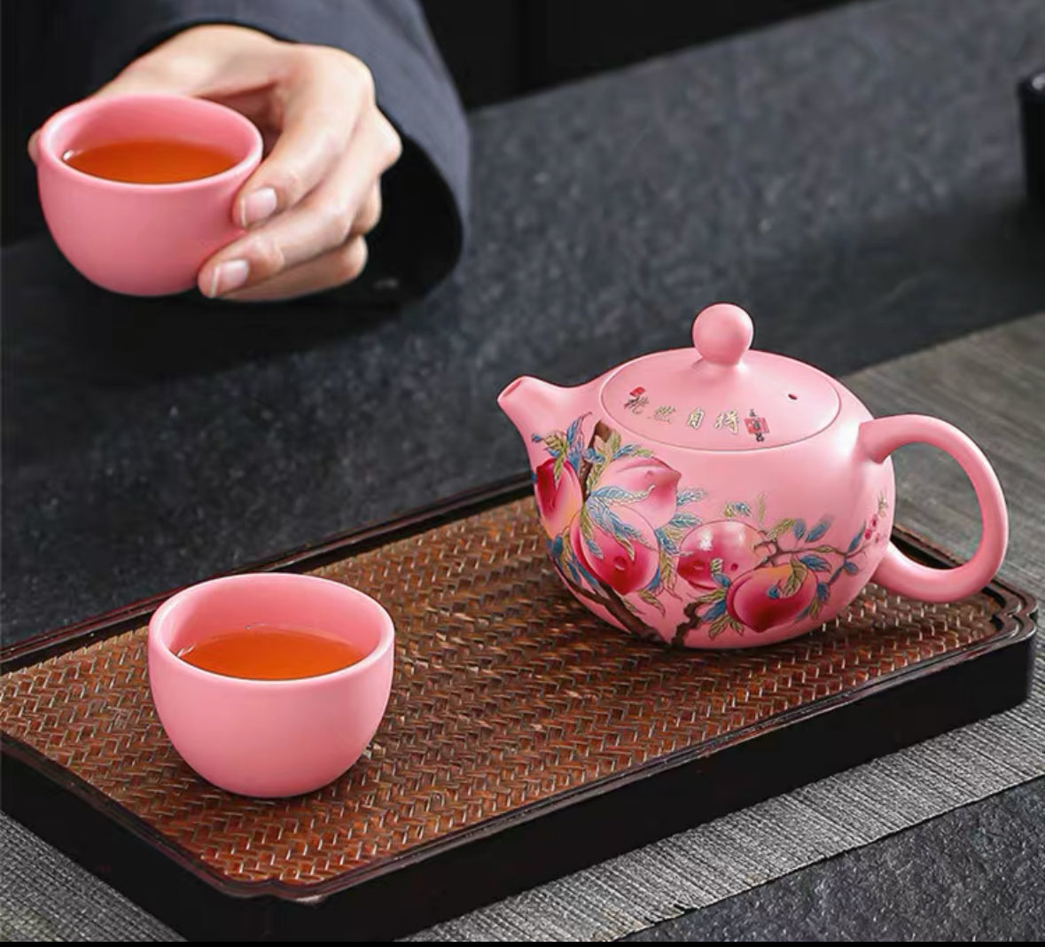 Pink Hand-painted Peach Teapot